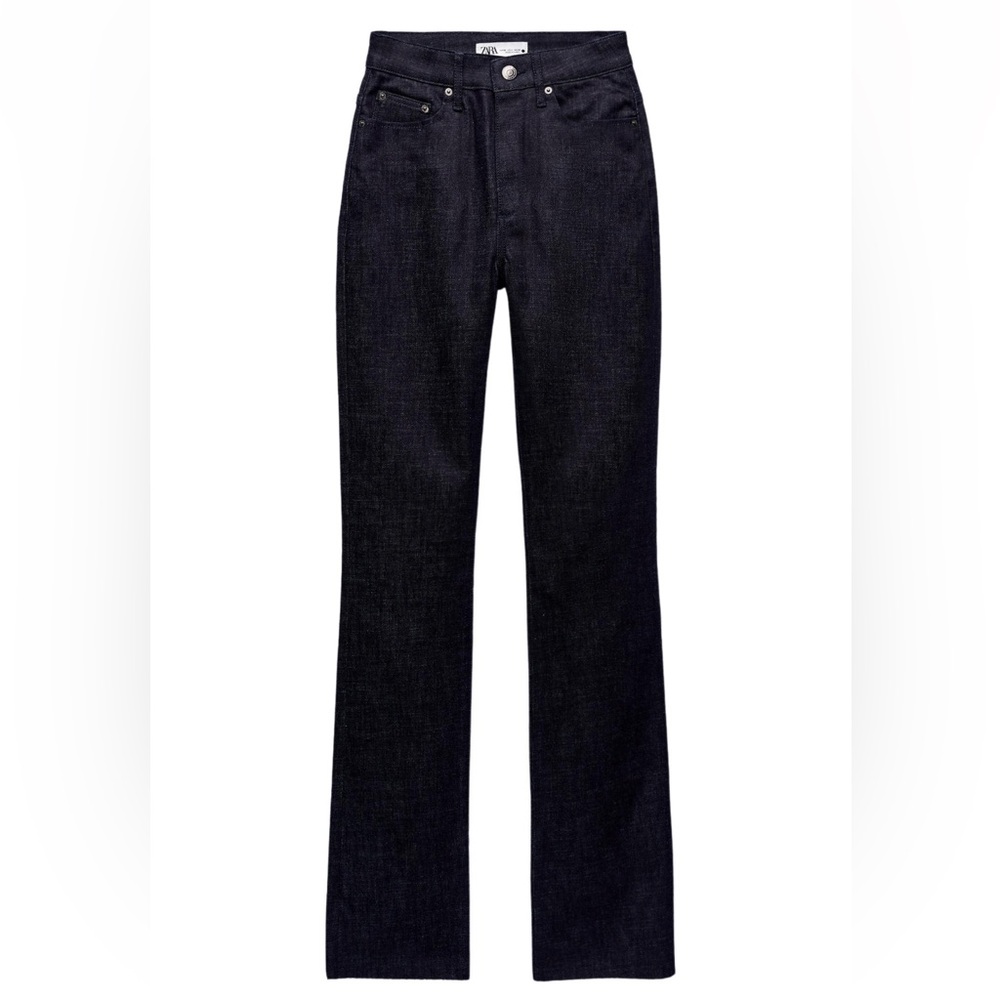 Zara Dark Wash Split Hem Straight Jeans